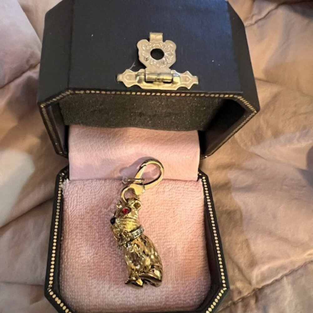 Juicy Couture Terrier Dog Charm, Rhinestone Collar and Pink Crystal Chain in box